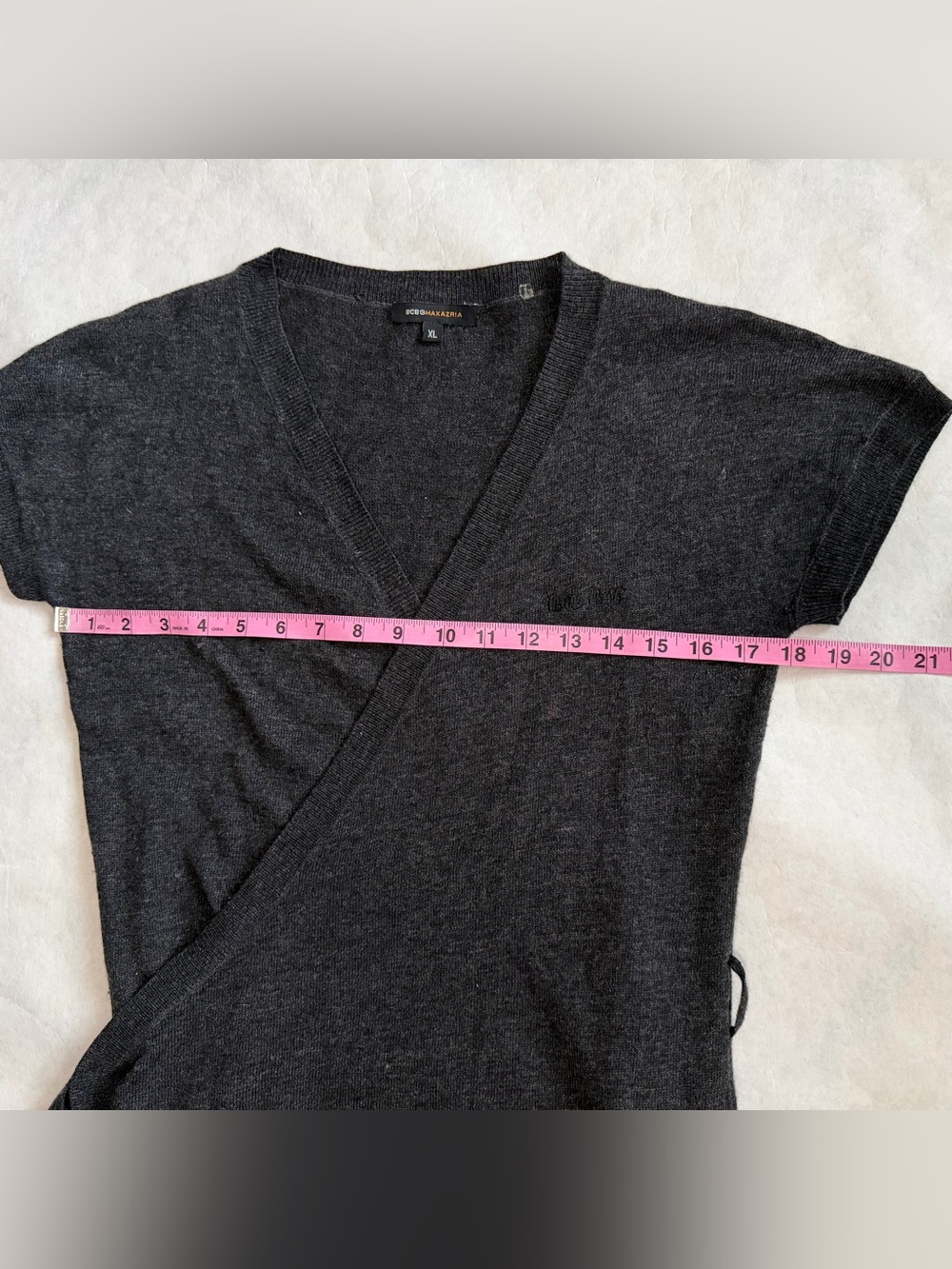 BCBGMaxAzria Charcoal Black Short-Sleeve Wrap Tunic with Side Tie - Picture 8 of 12